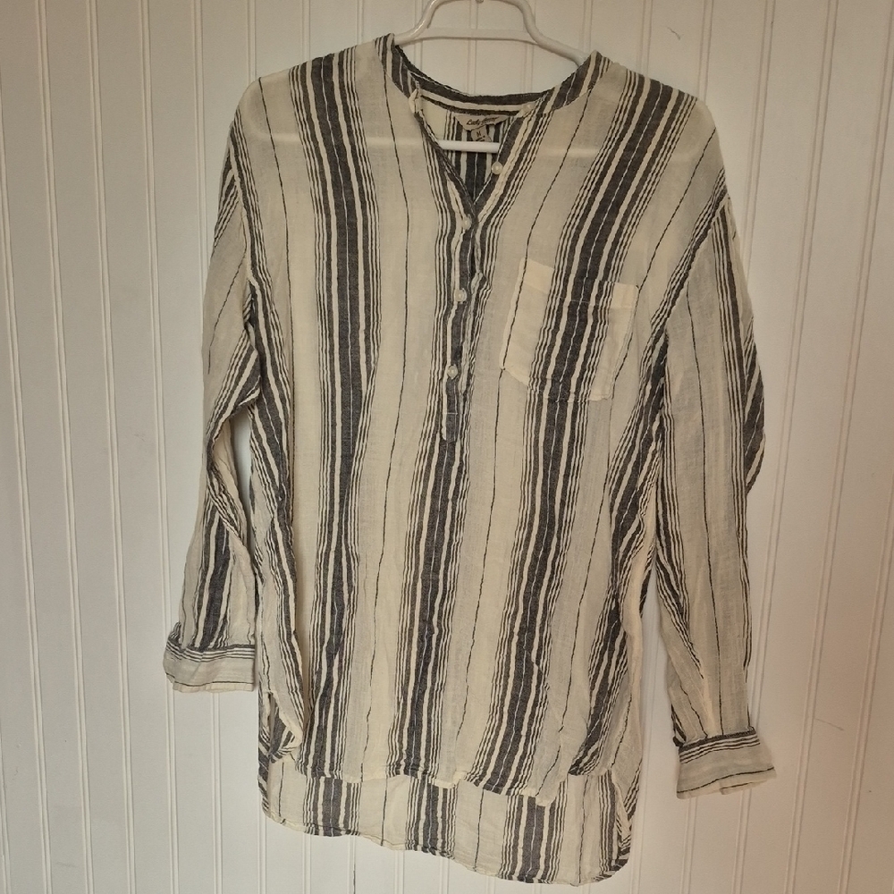 Lucky Brand Linen 1/4 Button Down, M